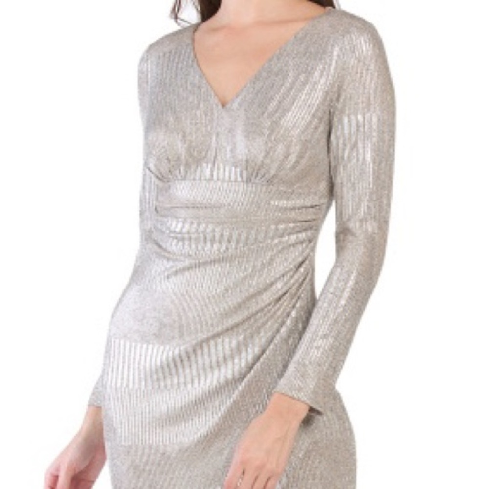Adriana Papell metallic knit draped dress